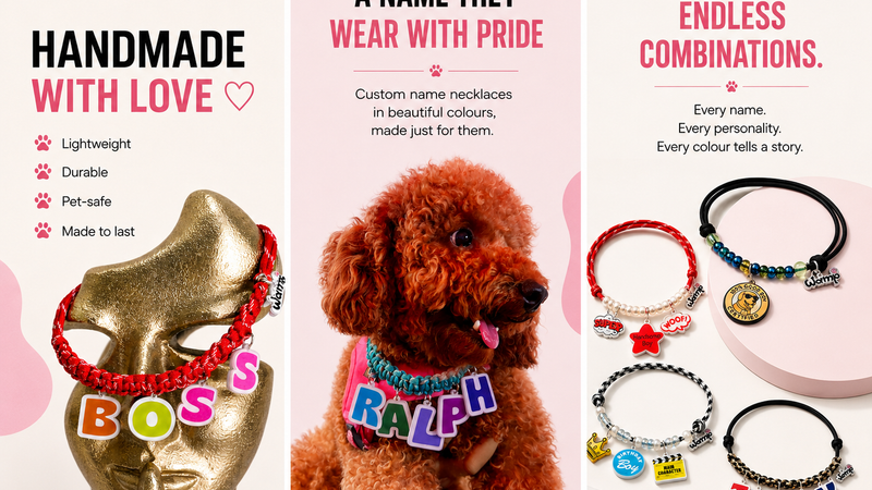 personalised pet necklaces in india, handmade by WAMP