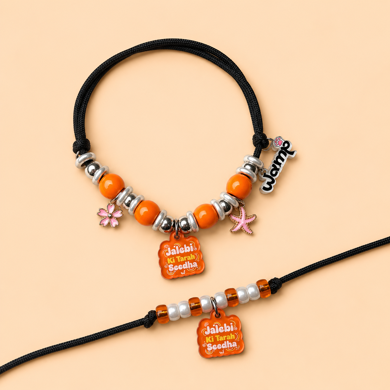 Jalebi Ki Tarah Seedha Paw & Bro Combo | Pet Neck Rakhi + Kids Rakhi Set