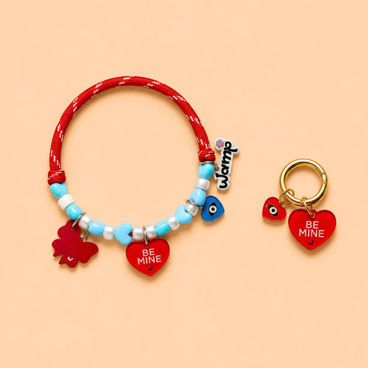 Be Mine Red Pet Neck Rakhi + Matching Keychain Tag | Behen Special Rakhi Combo
