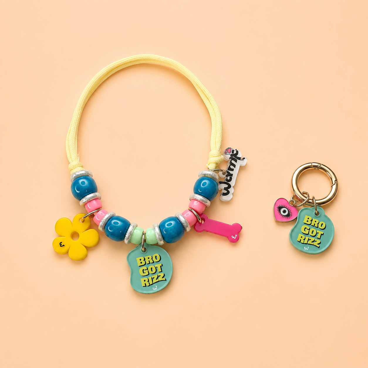 Bro Got Rizz Pet Neck Rakhi + Matching Keychain Tag | Behen Special Rakhi Combo