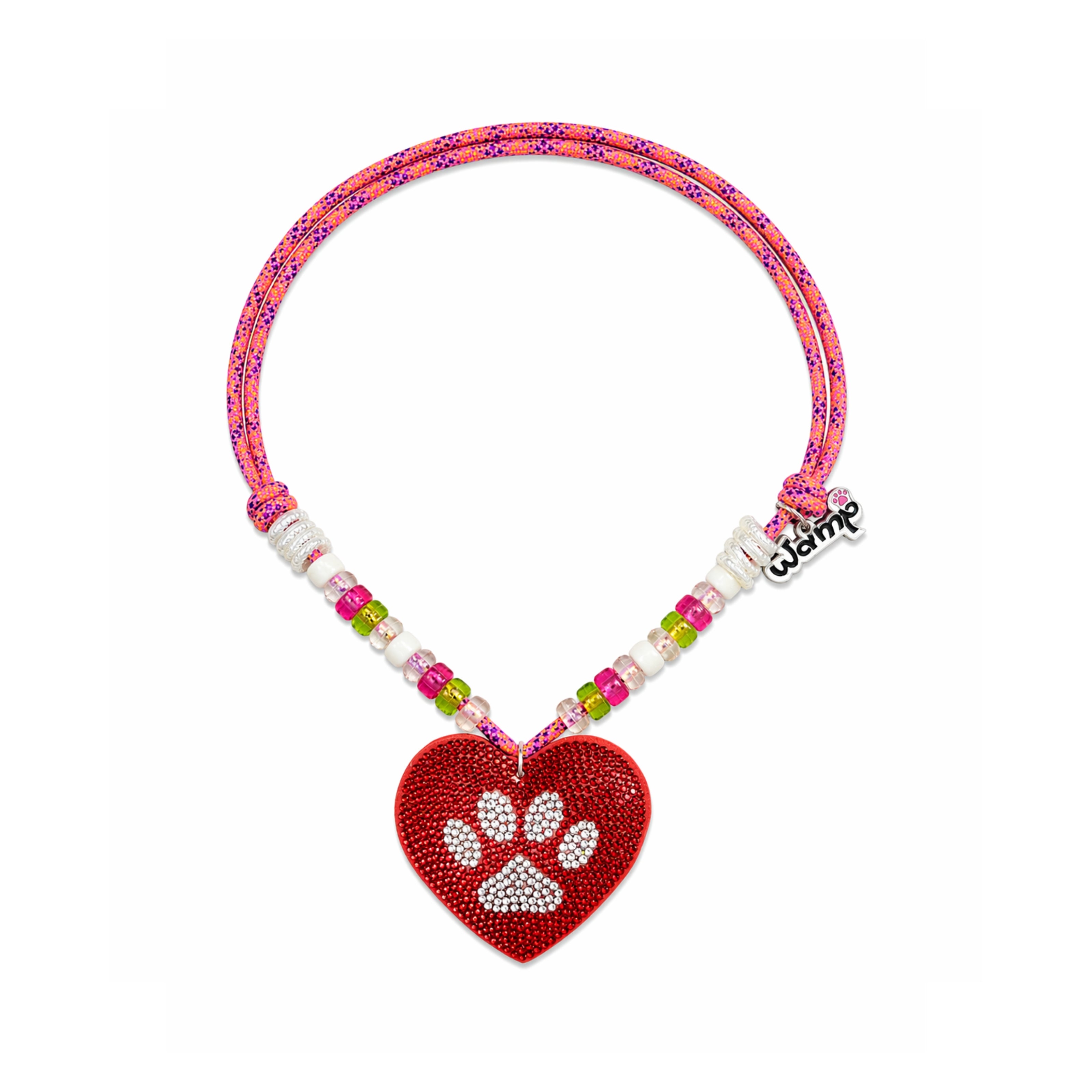 Red Heart Paw Pendant Glitter Necklace