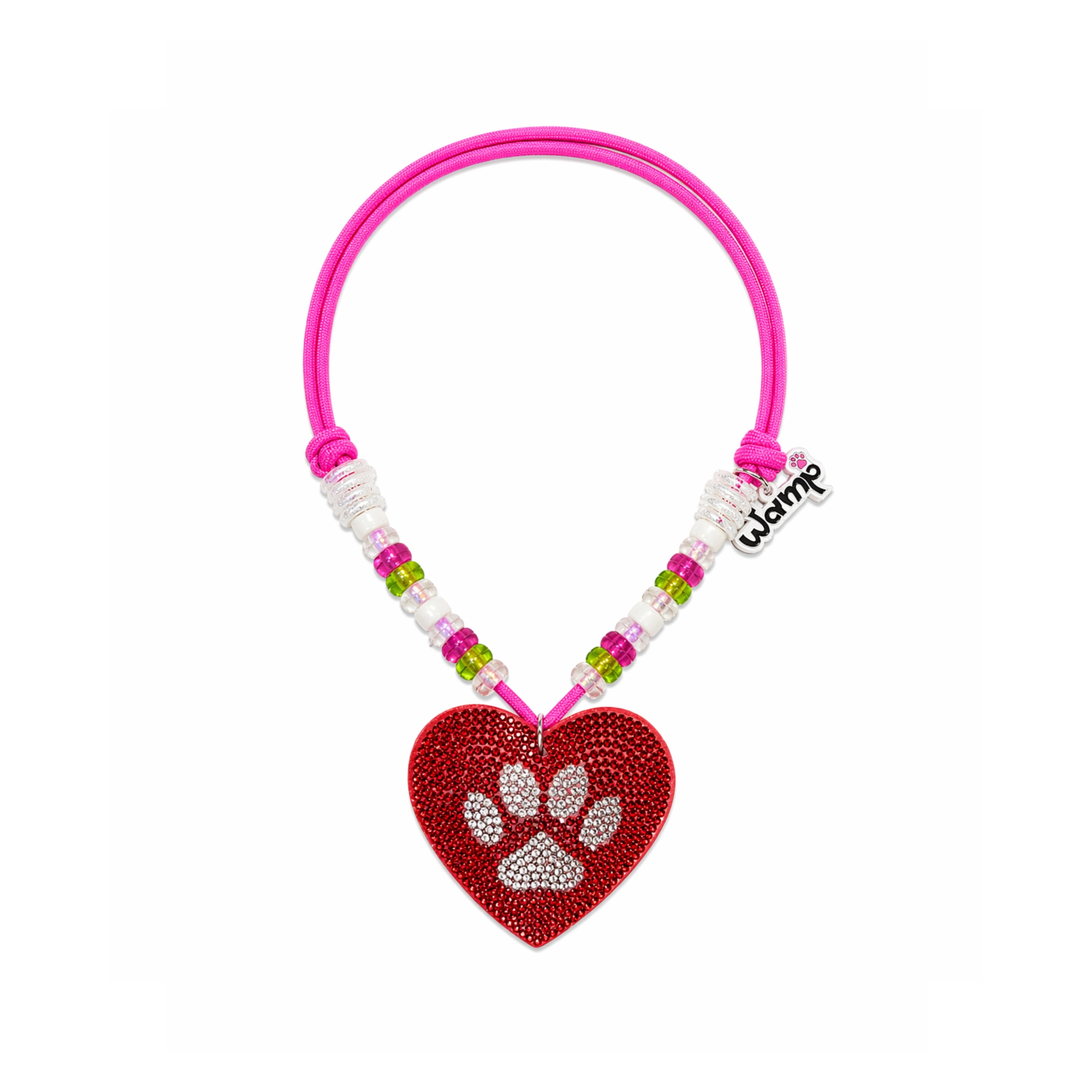Red Heart Paw Pendant Glitter Necklace