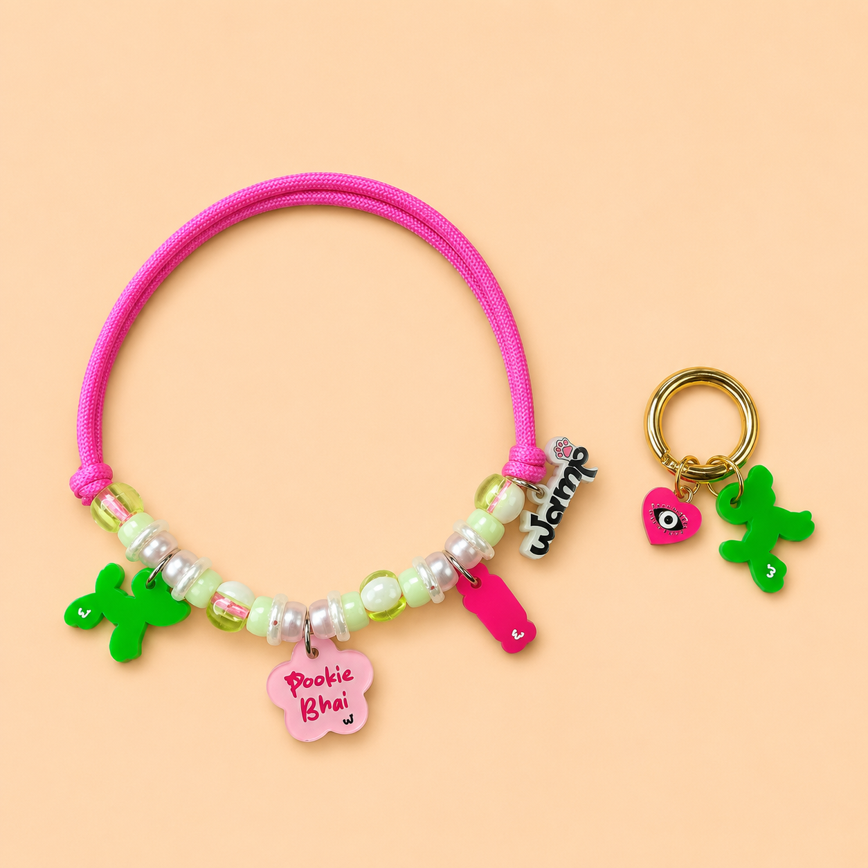 Pookie Bhai Pet Neck Rakhi + Matching Keychain Tag | Behen Special Rakhi Combo