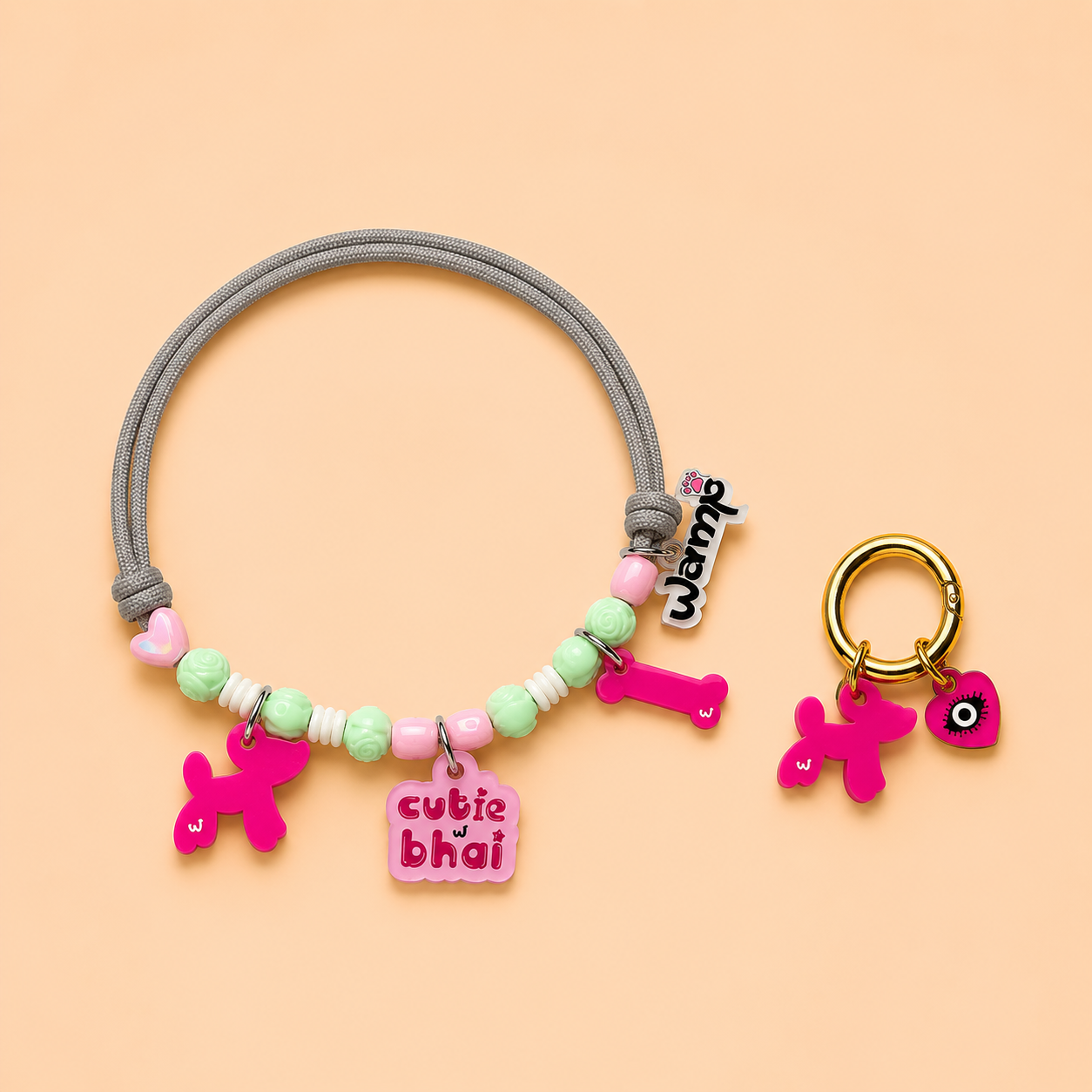 Cutie Bhai Pet Neck Rakhi + Matching Keychain Tag | Behen Special Rakhi Combo