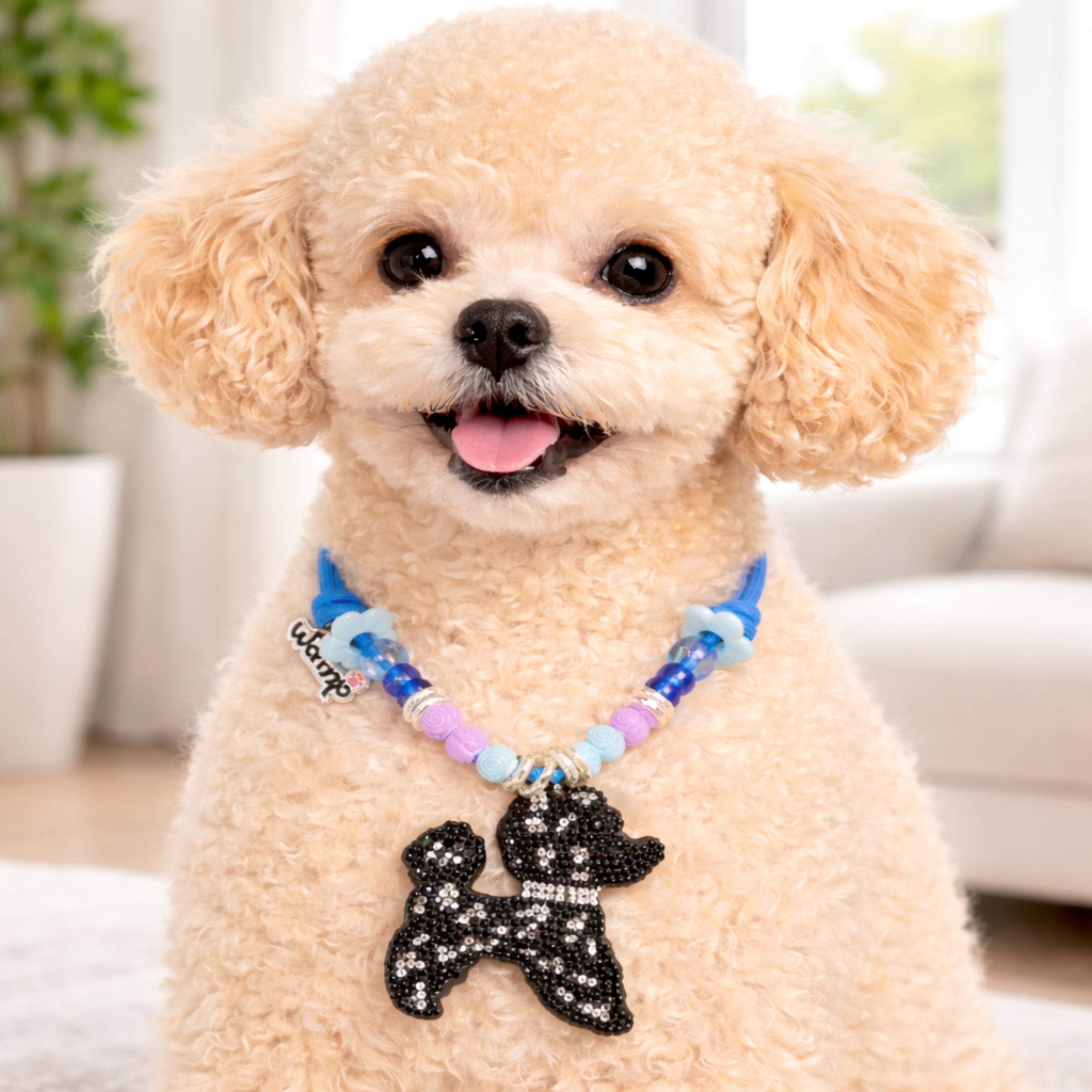 Black Bling Puppy Pendant Glitter Necklace