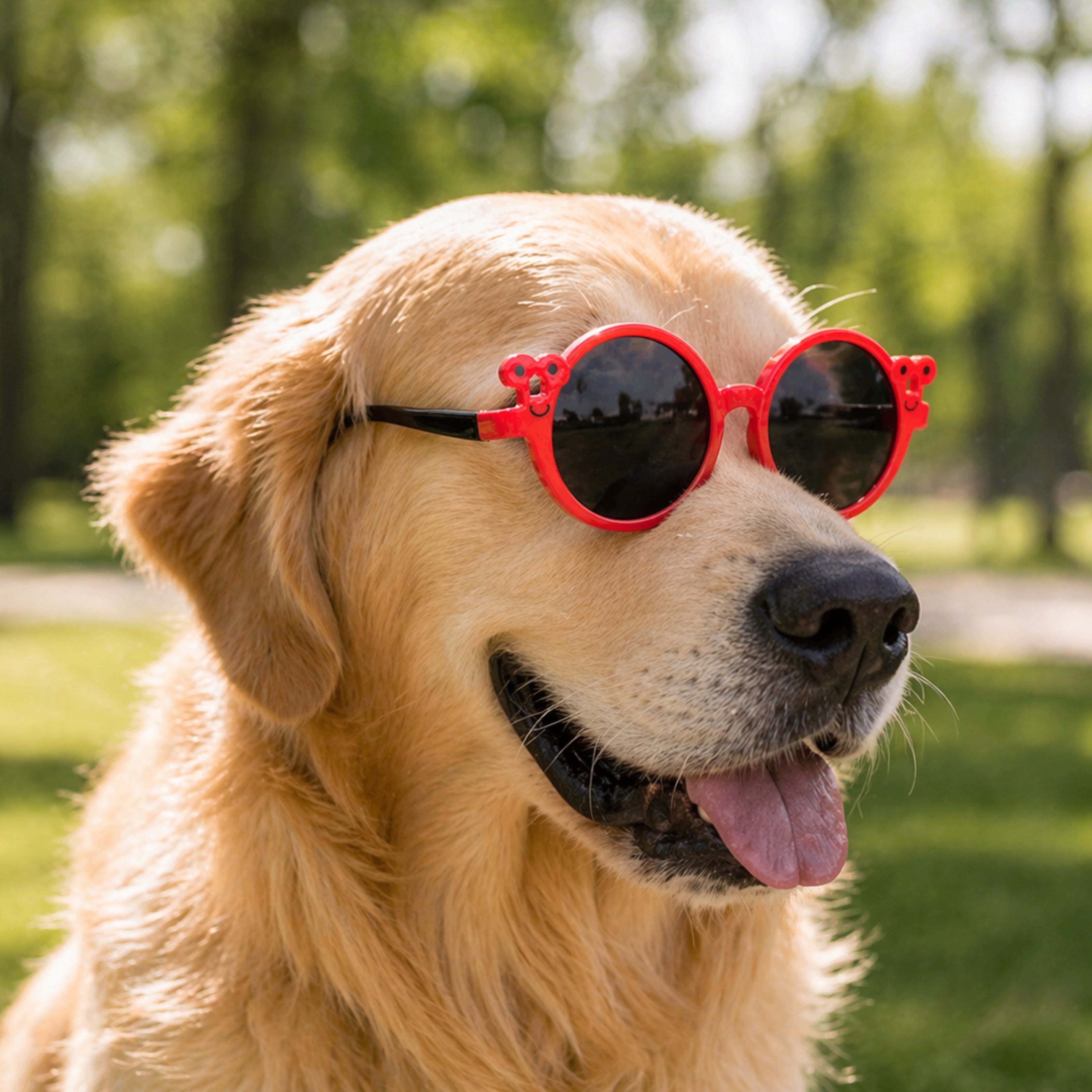 Cute Smiley Face Pet Dog Sunglasses – Red Round UV Protection Shades
