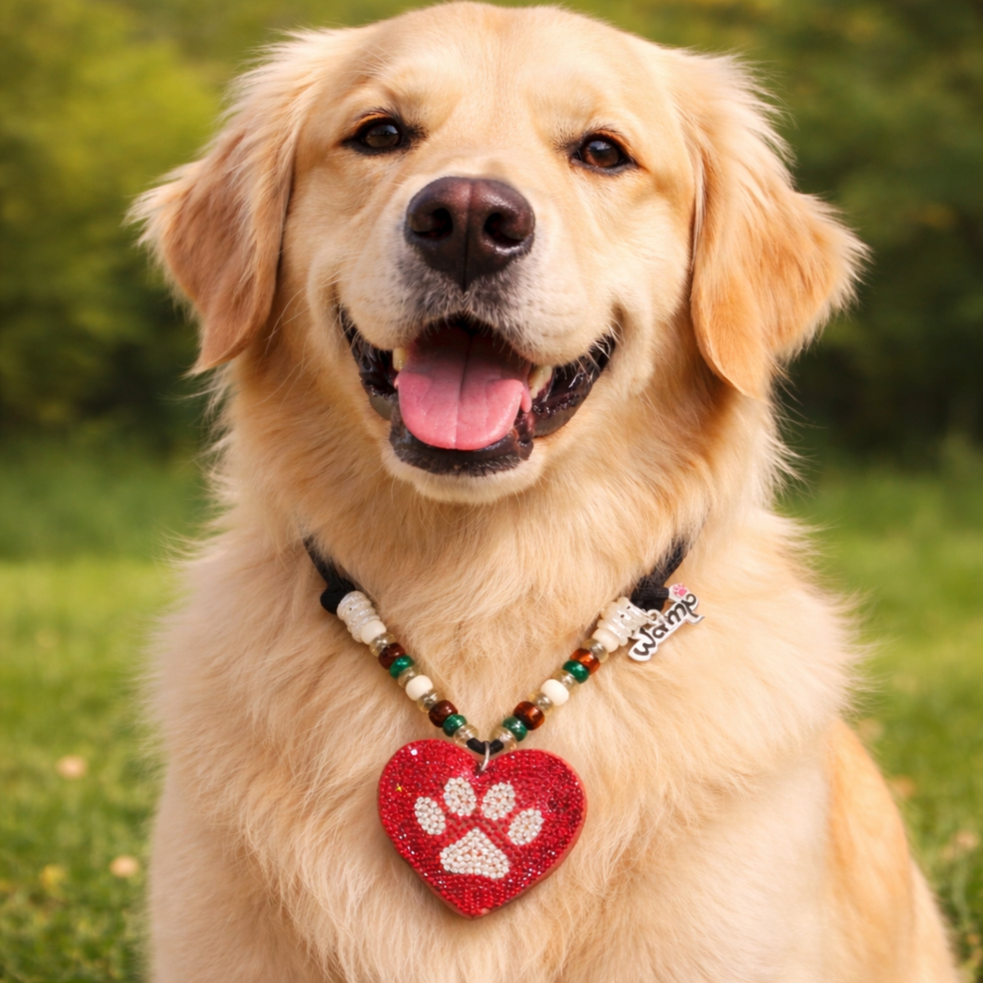 Red Heart Paw Pendant Glitter Necklace