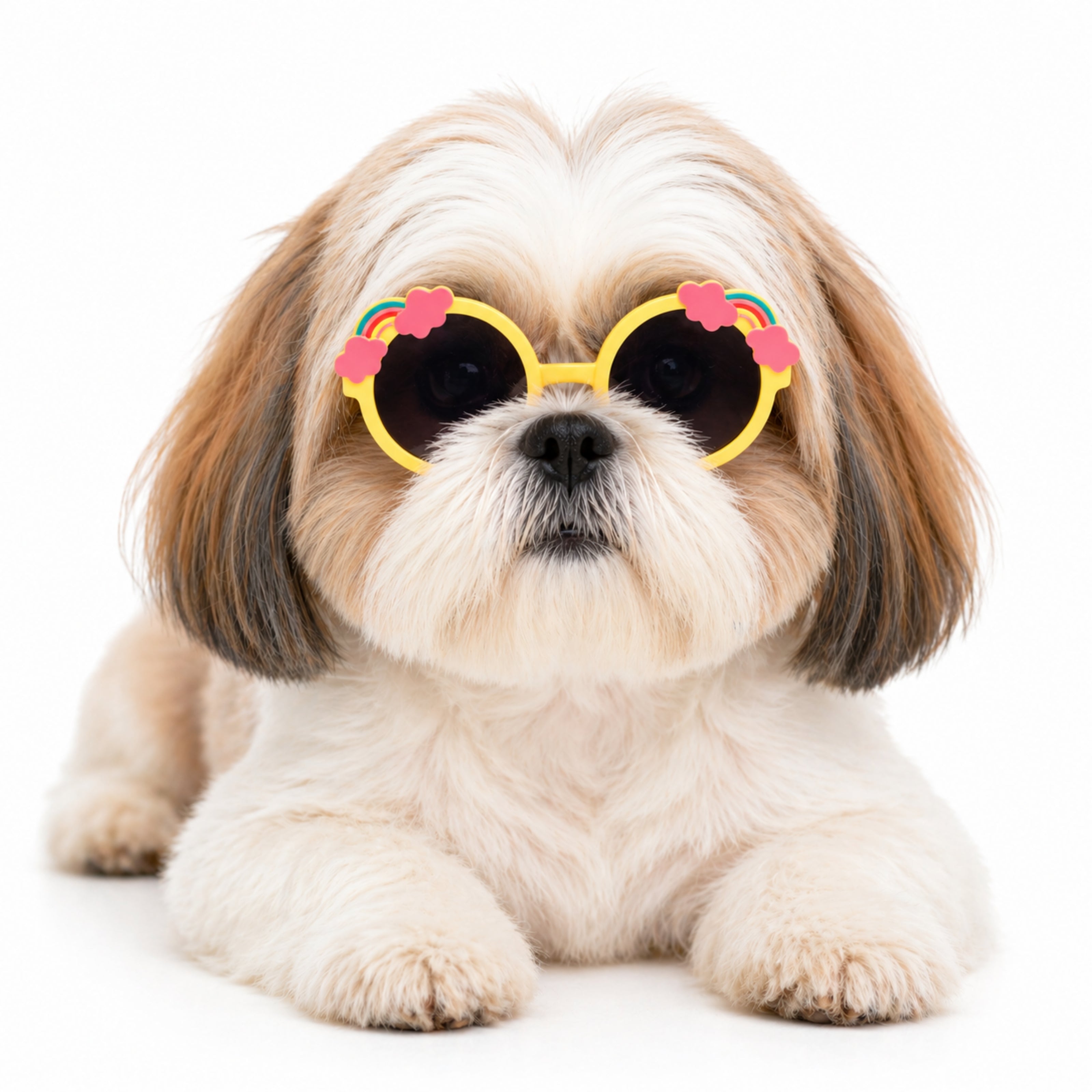 Cute Rainbow Cloud Pet Dog Sunglasses – Lemon Yellow Round UV Protection Shades