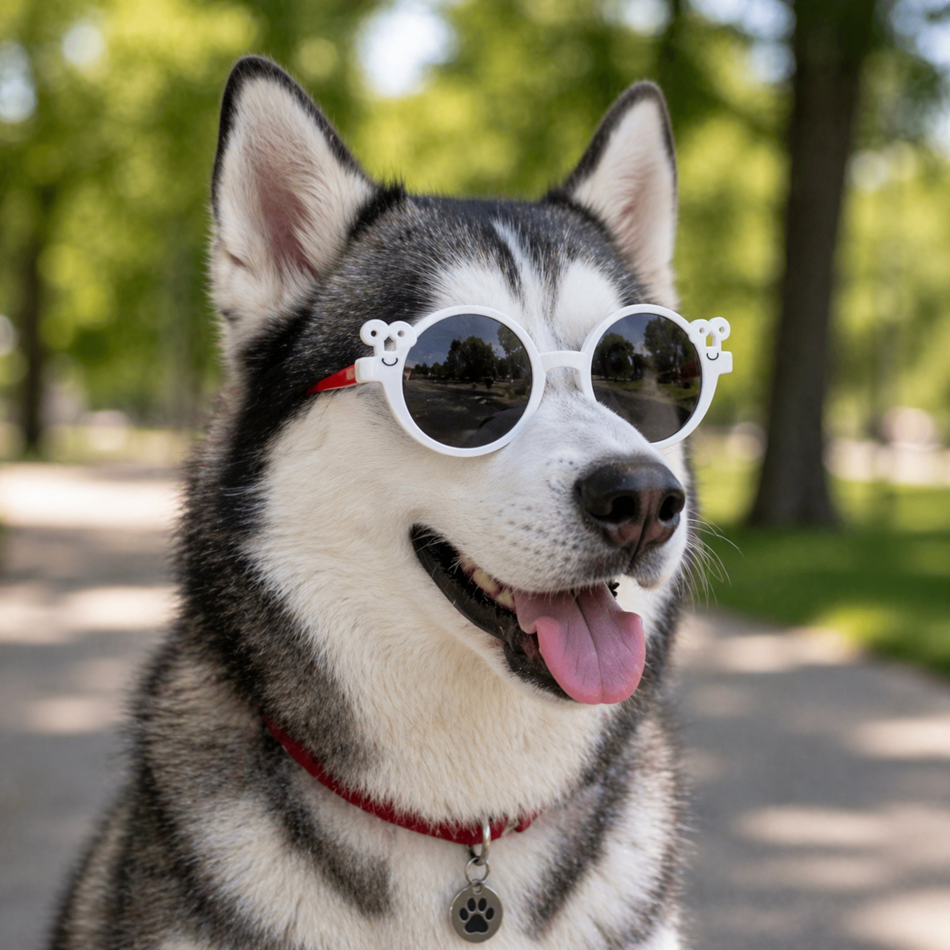 Cute Smiley Face Pet Dog Sunglasses – White Round UV Protection Shades