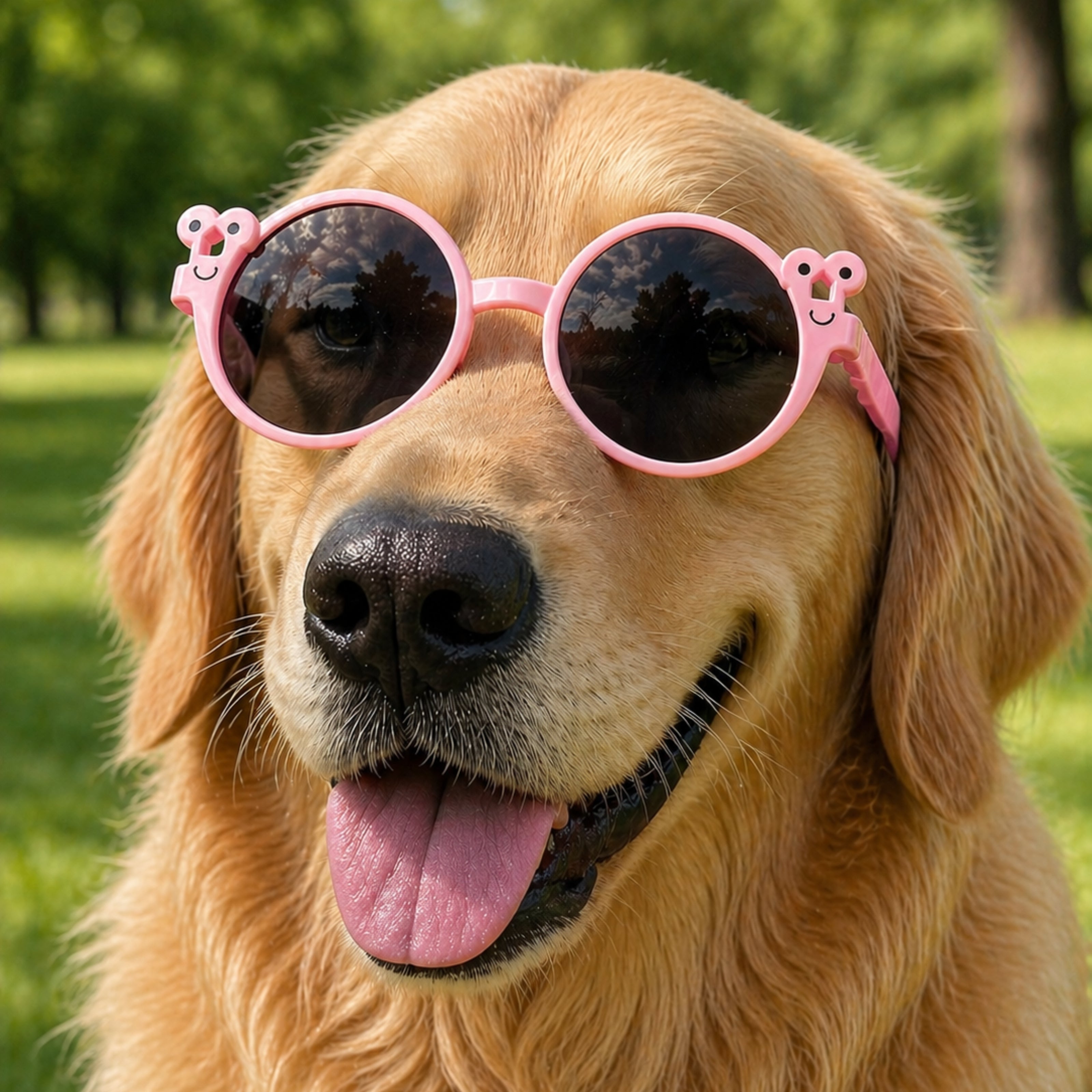 Cute Smiley Face Pet Dog Sunglasses – Pink Round UV Protection Shades