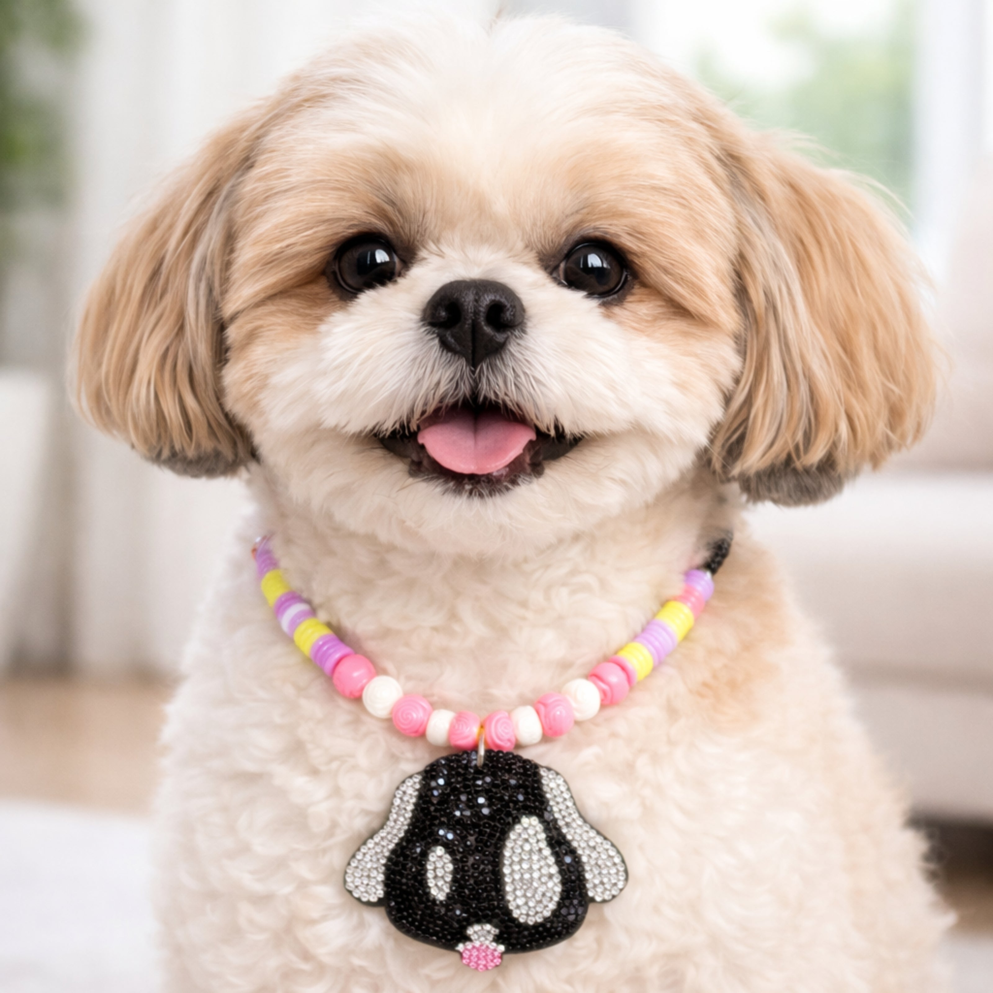 Cute Bling Puppy Face Glitter Necklace