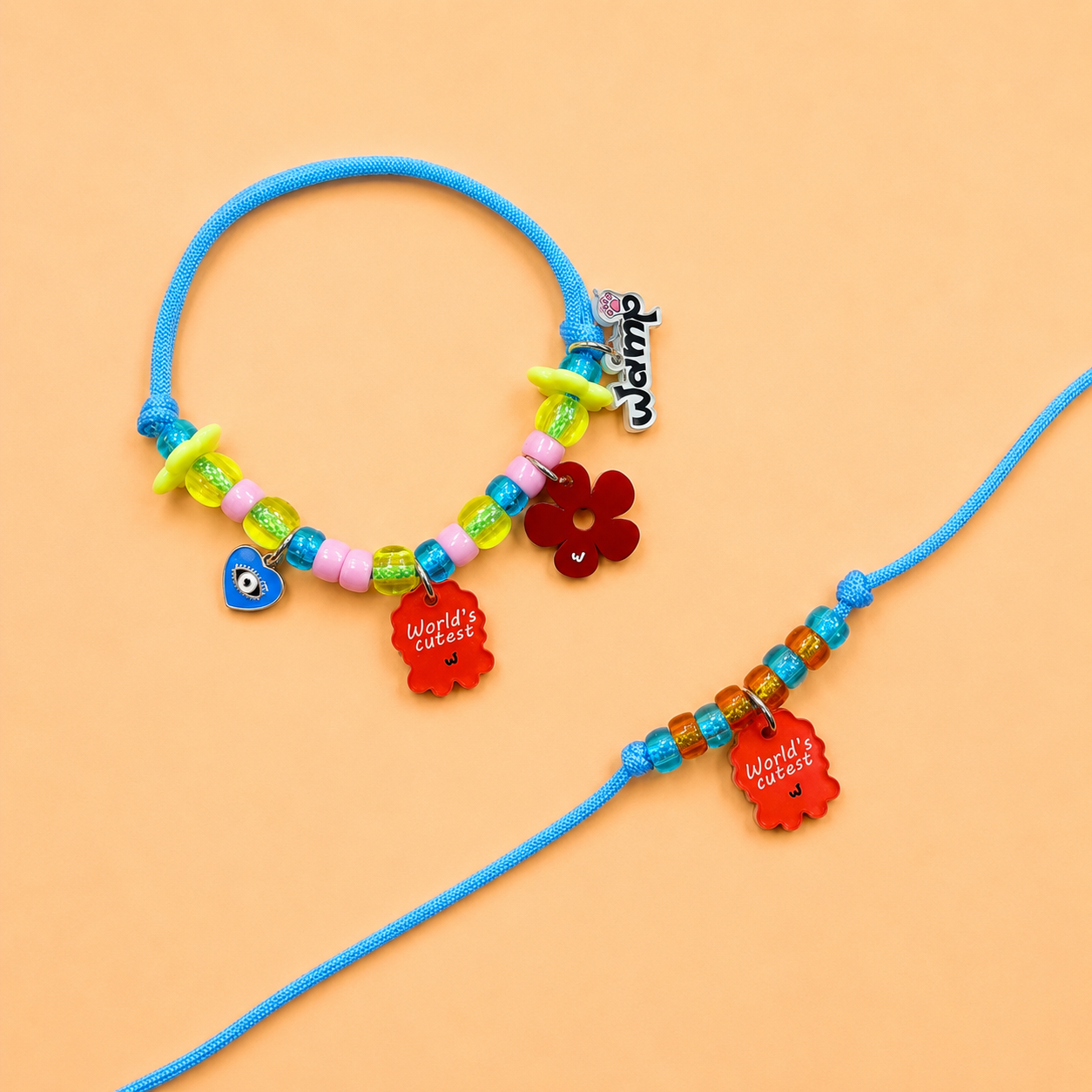 World's Cutest Orange Paw & Bro Combo | Pet Neck Rakhi + Kids Rakhi Set