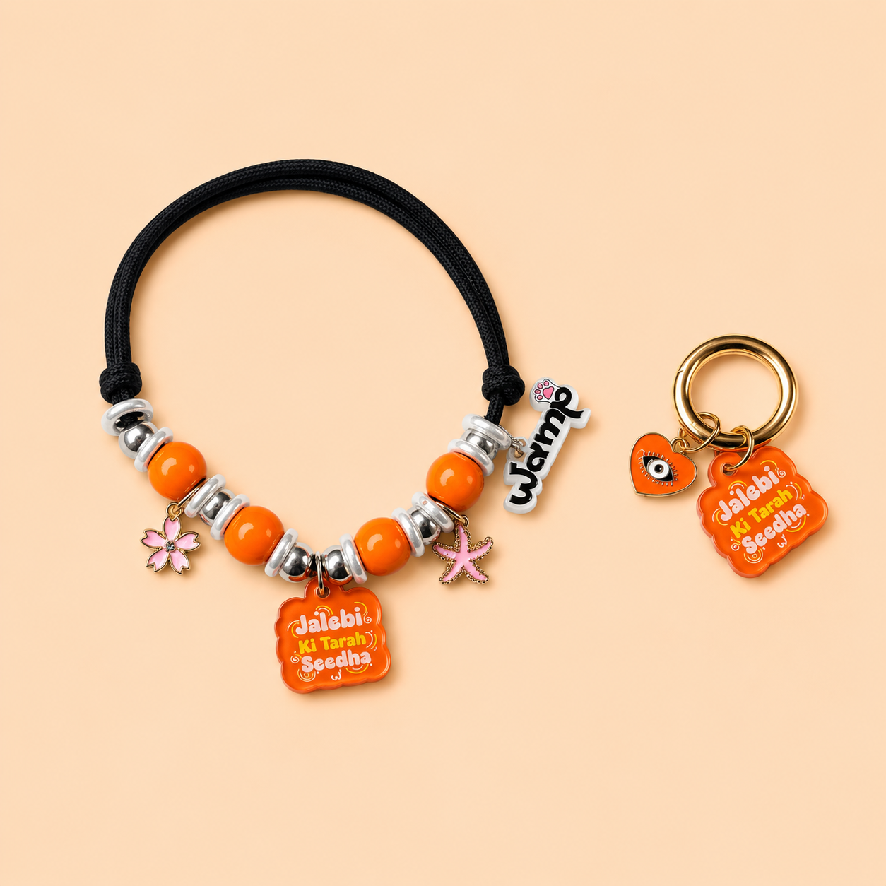 Jalebi Ki Tarah Seedha Pet Neck Rakhi + Matching Keychain Tag | Behen Special Rakhi Combo