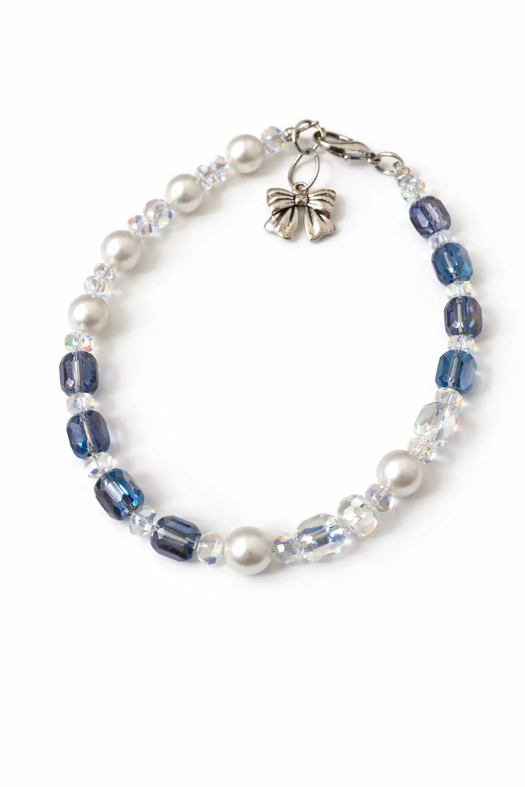 Blue Crystal Bow Cat Necklace