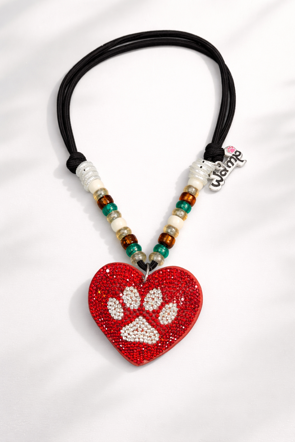 Red Heart Paw Pendant Glitter Necklace