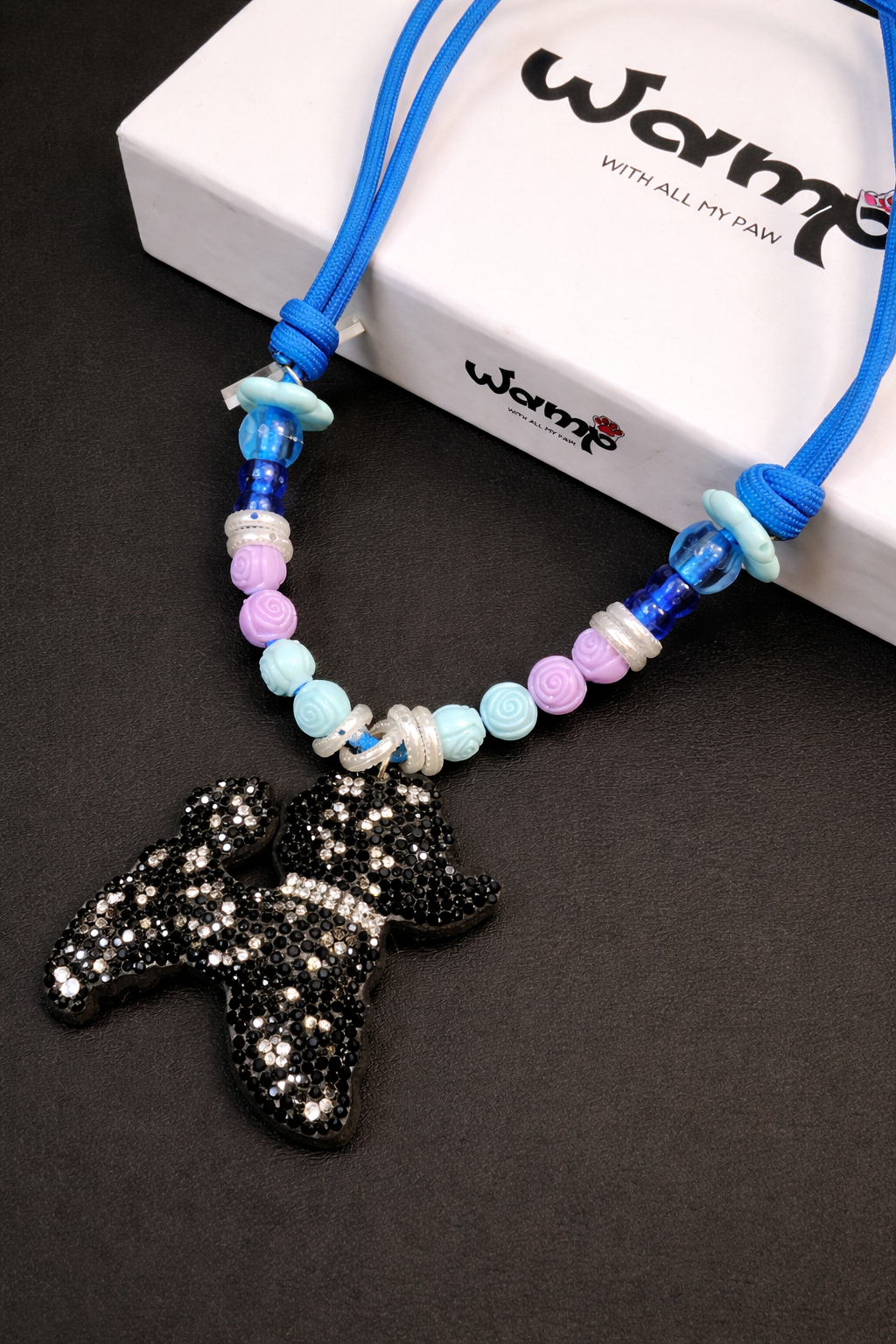 Black Bling Puppy Pendant Glitter Necklace