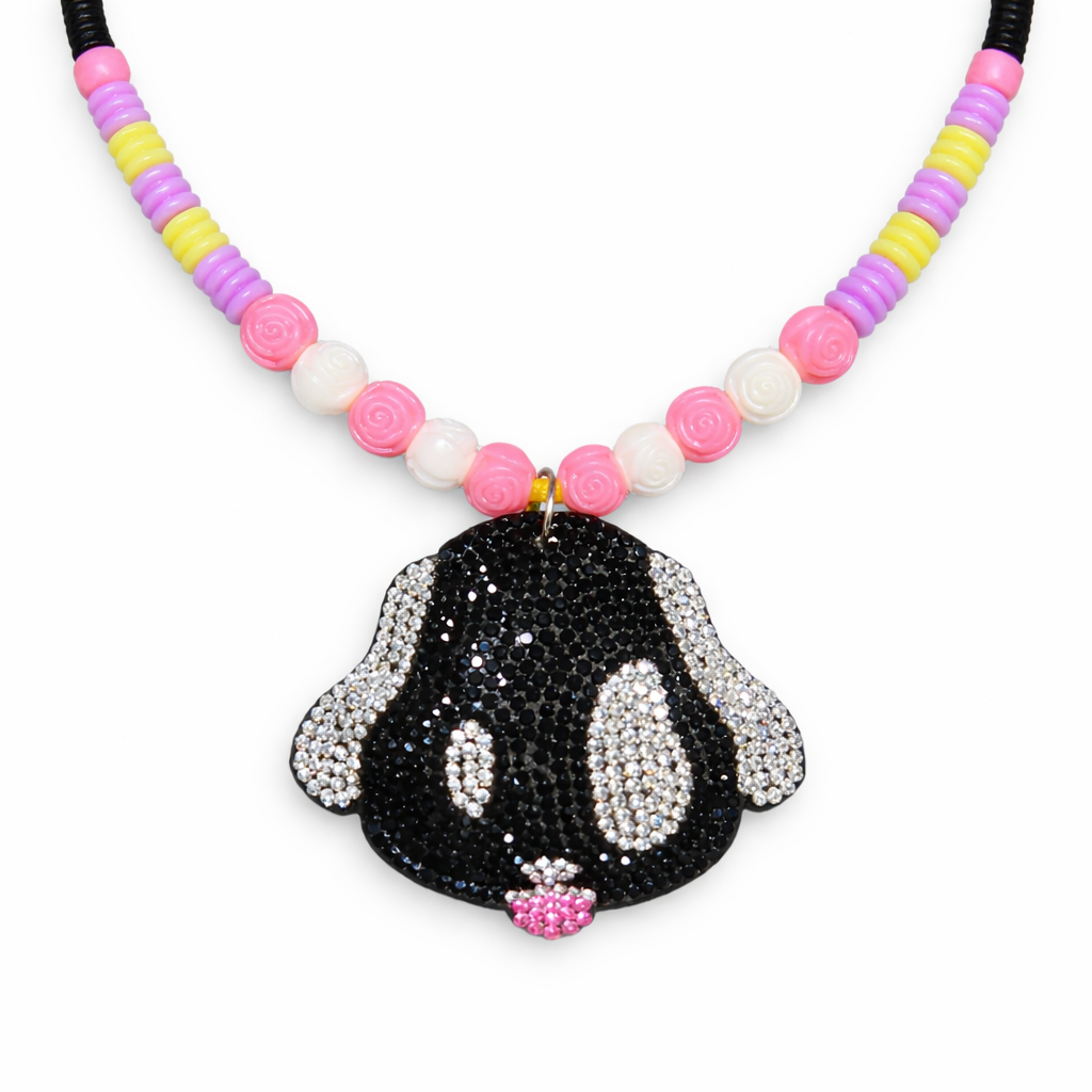 Cute Bling Puppy Face Glitter Necklace