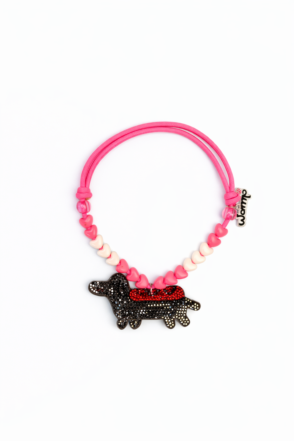 Cute Dachshund Dog Glitter Necklace – Pink Heart Beaded