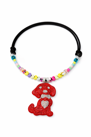 Red Pup Glitter Necklace