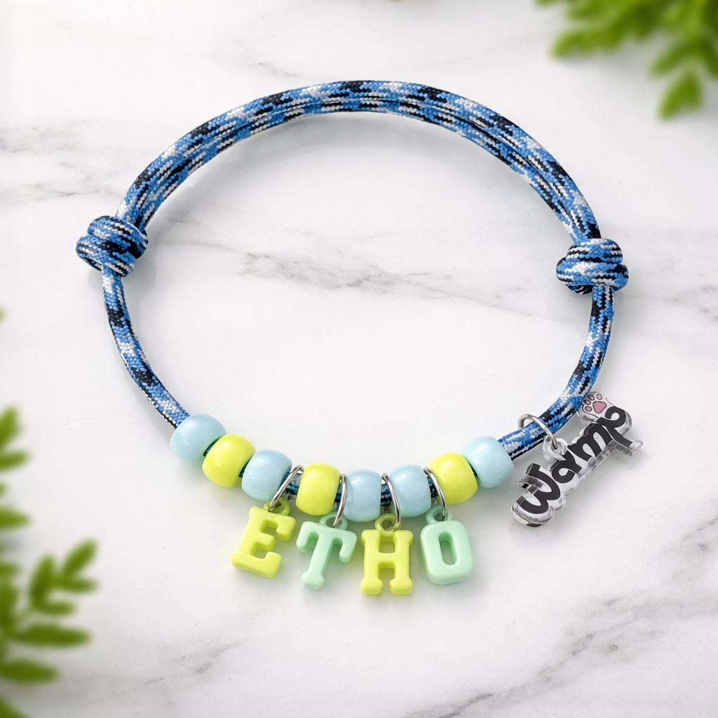 Blue Camo Name Cat Necklace