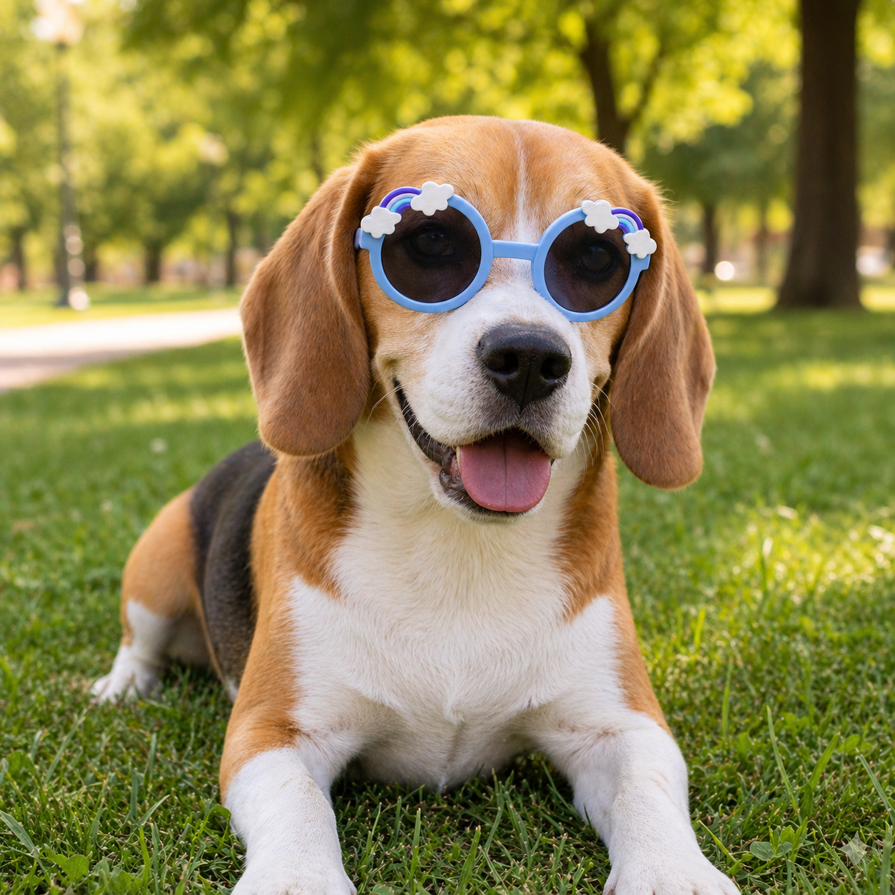 Cute Rainbow Cloud Pet Dog Sunglasses – Blue Round UV Protection Shades