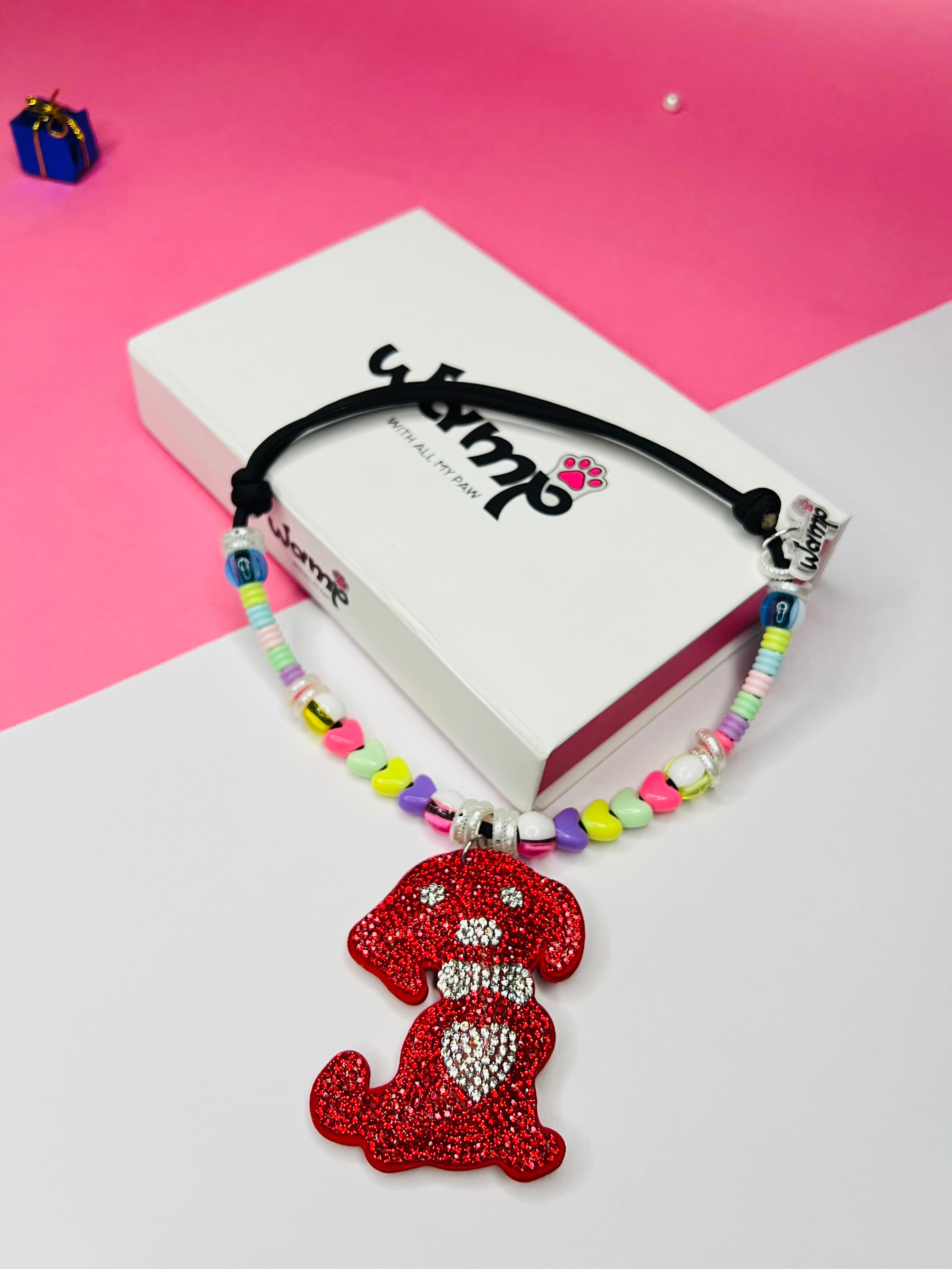 Red Pup Glitter Necklace