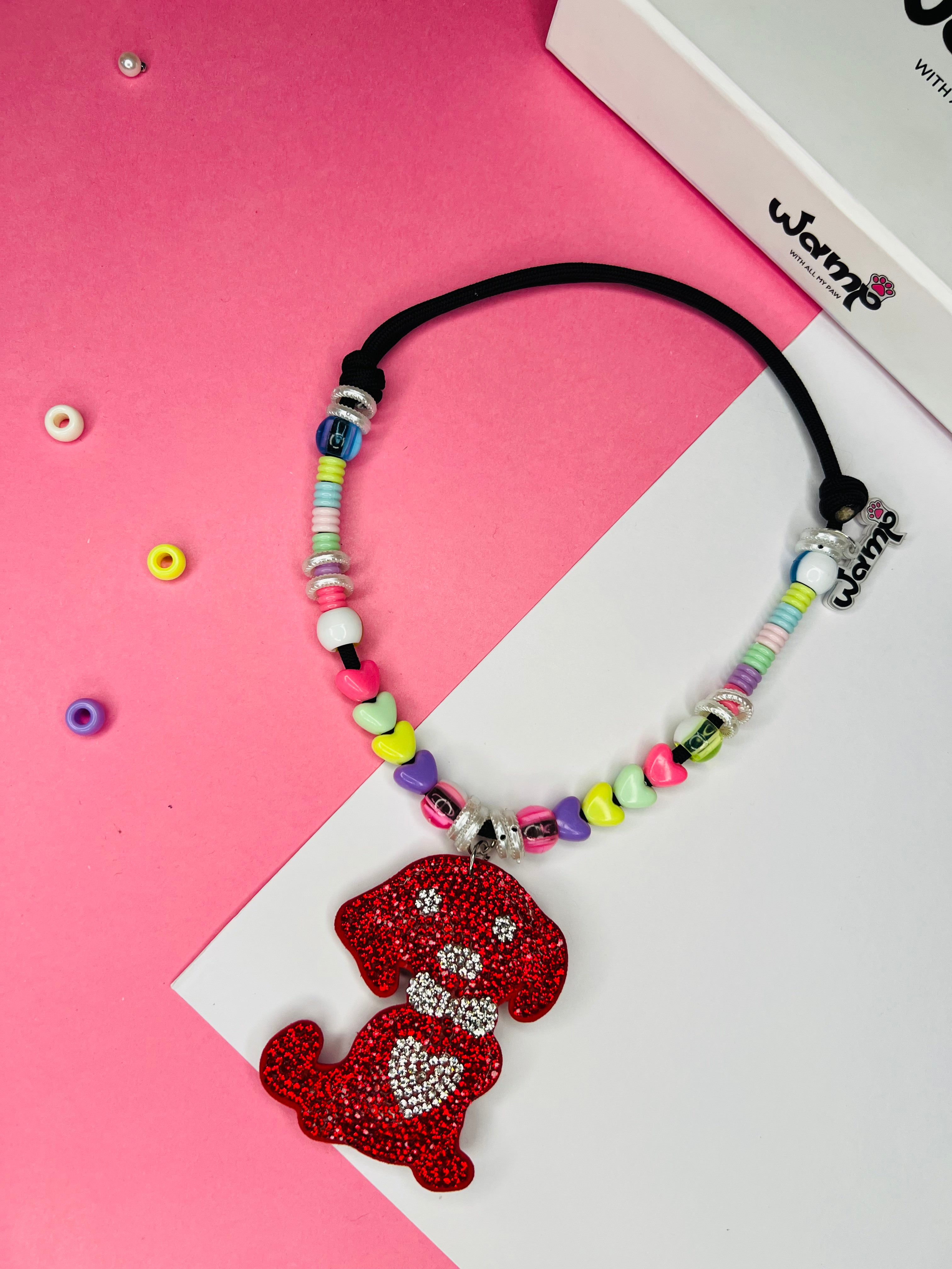 Red Pup Glitter Necklace