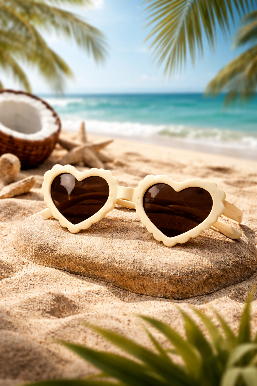 Cream Heart-Shaped Dog Sunglasses – Elegant UV Protection Shades