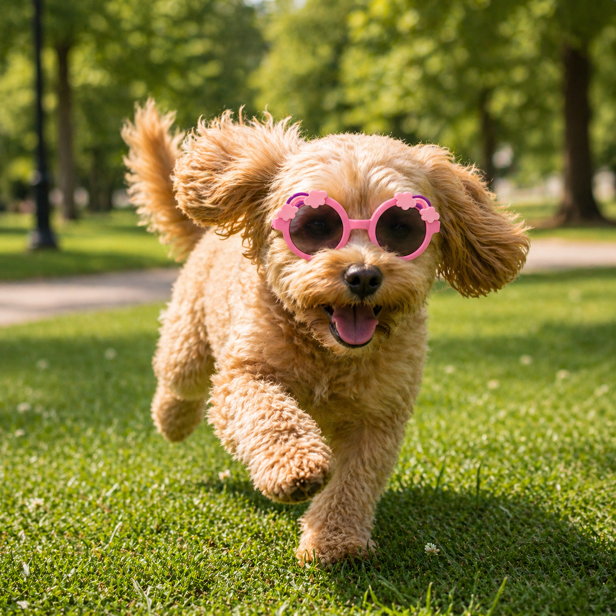 Cute Rainbow Cloud Pet Dog Sunglasses – Pink Round UV Protection Shades